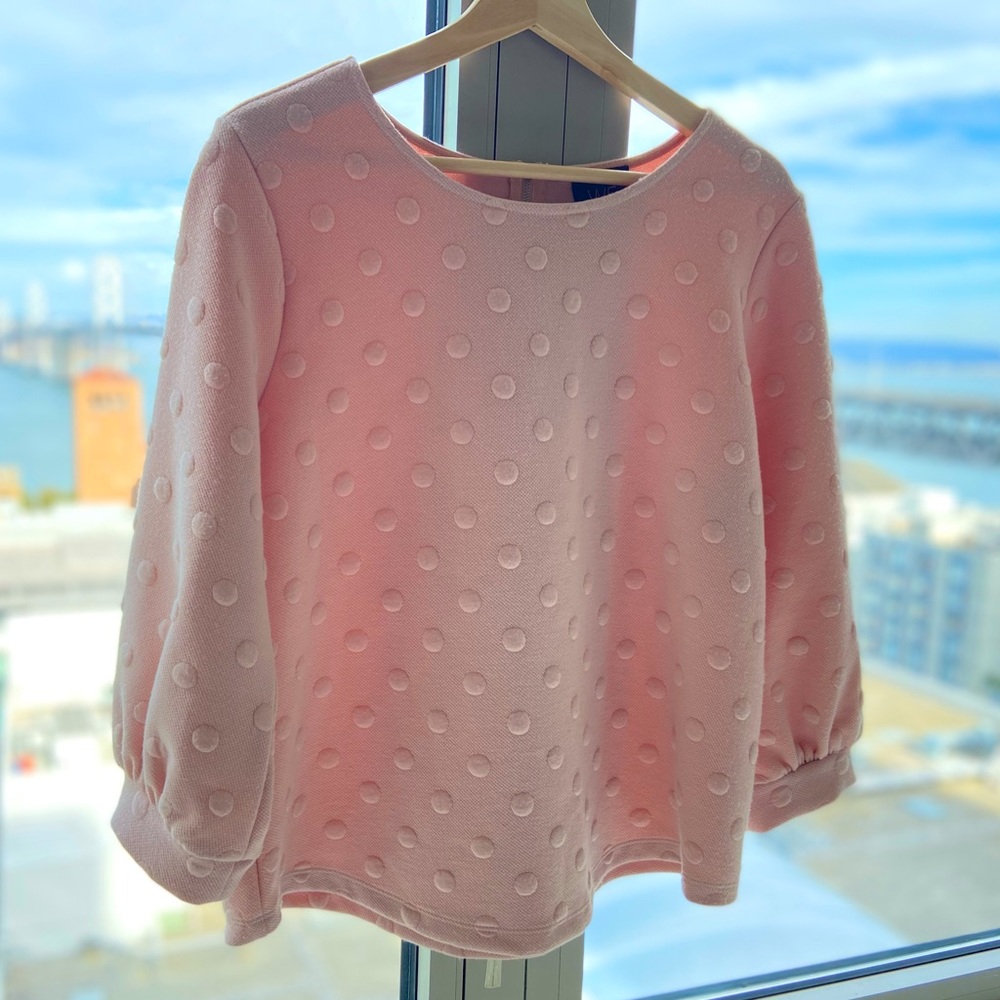 Who Wear What When Where Pink Polka Dot Sweater w Bell Sleeves